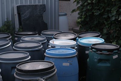 High angle view of garbage bin in yard