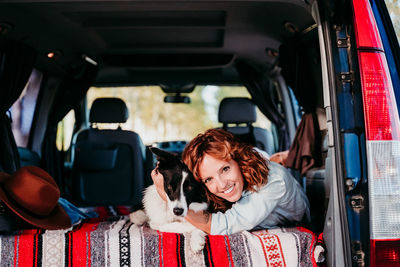 Portrait of dog in car