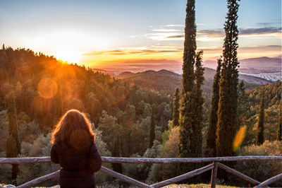 Rear view of woman looking at sunset