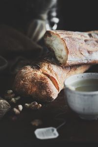 Close-up of french bread on table