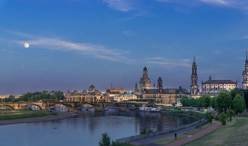 River in city against sky