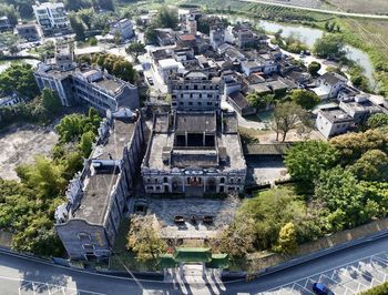 High angle view of buildings in city