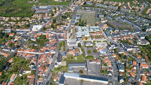 High angle view of buildings in city