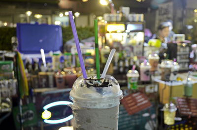 Close-up of drink served on table