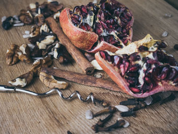 High angle view of dried fruits on table
