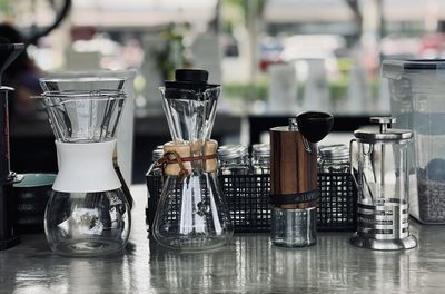 Close-up of bottles on table