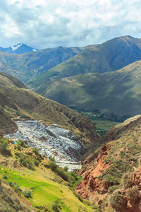 Scenic view of mountains against cloudy sky