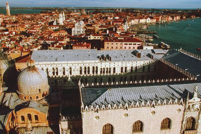 High angle view of buildings in city