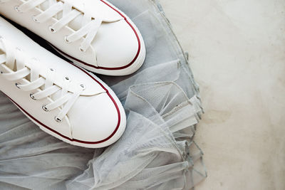 High angle view of shoes on snow