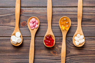 Directly above shot of wooden spoons on table