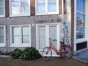 Bicycle against house