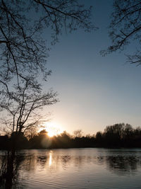 Scenic view of lake against sky during sunset