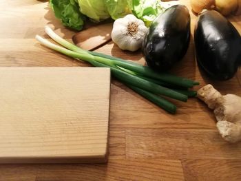 High angle view of chopped vegetables on cutting board