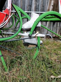 Close-up of bicycle grass