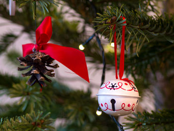 Close-up of christmas decoration hanging on tree