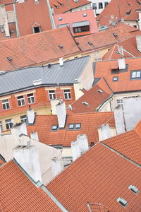 High angle view of houses in city