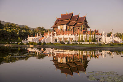 Reflection of buildings in lake