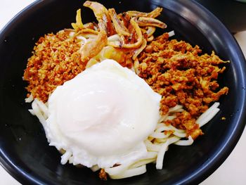 High angle view of meal served in bowl