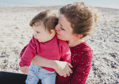 Mother and daughter at beach