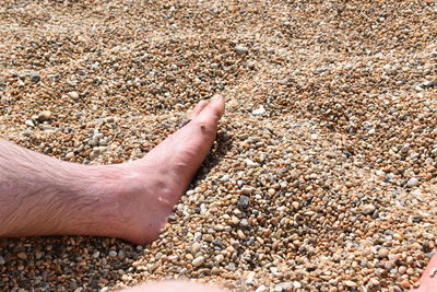 Cropped hand of person on sand