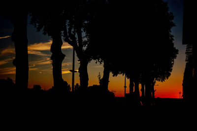 Silhouette trees against sky during sunset