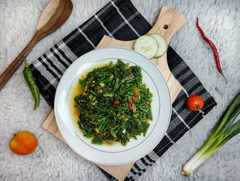 High angle view of vegetables in bowl on table