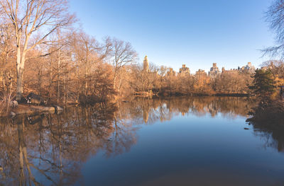 Reflection of trees in lake against sky during autumn