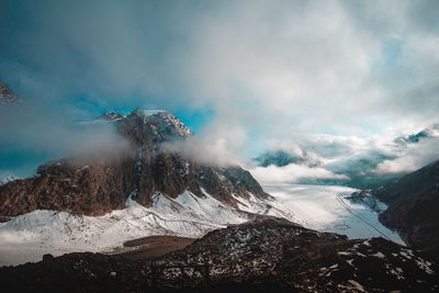 Scenic view of snowcapped mountains against sky