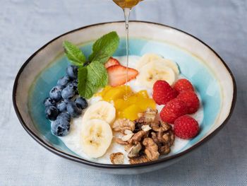 Close-up of breakfast served on table