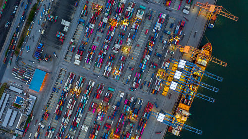 High angle view of traffic on road at night