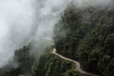 High angle view of mountain road during foggy weather