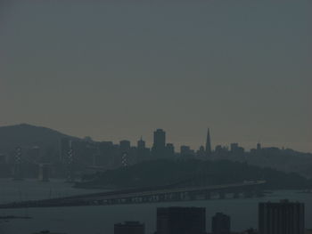 Cityscape against clear sky at dusk