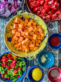 High angle view of food on table