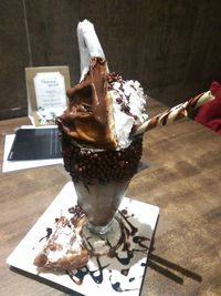 Close-up of ice cream on table