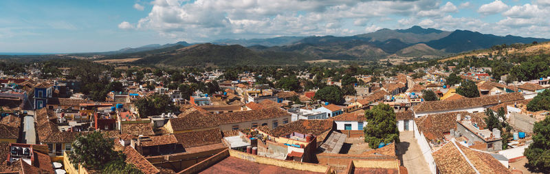 High angle shot of townscape against sky