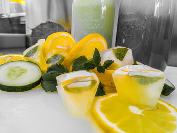 Close-up of fruits in glass