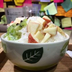 Close-up of fruit salad in bowl on table