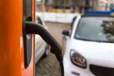 Close-up of electric vehicle charge station