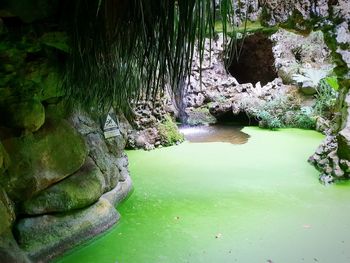 Rock formation in lake