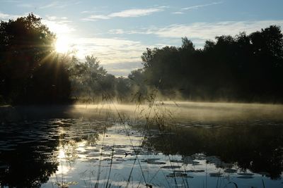 Scenic view of river against sky during sunset