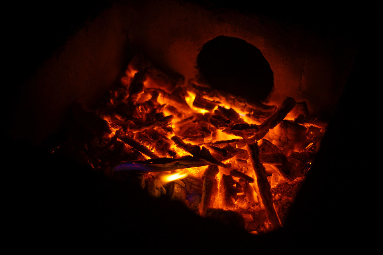 heat, fire, burning, fireplace, flame, darkness, campfire, nature, no people, log, night, glowing, firewood, wood, orange color, bonfire, close-up, camping, dark
