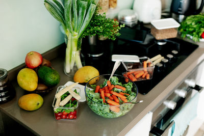 High angle view of food on table