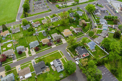 High angle view of street amidst buildings in city