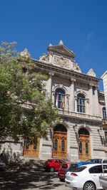 Building against blue sky in city