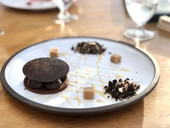 High angle view of dessert in plate on table