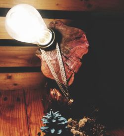 High angle view of illuminated christmas lights on table