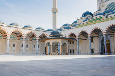 View of courtyard of the grand camlica mosque, camii in istanbul. new famous place in turkey.