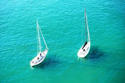 High angle view of ship in sea