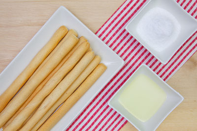 High angle view of food on table