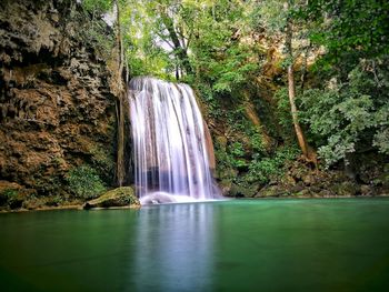 Scenic view of waterfall in forest